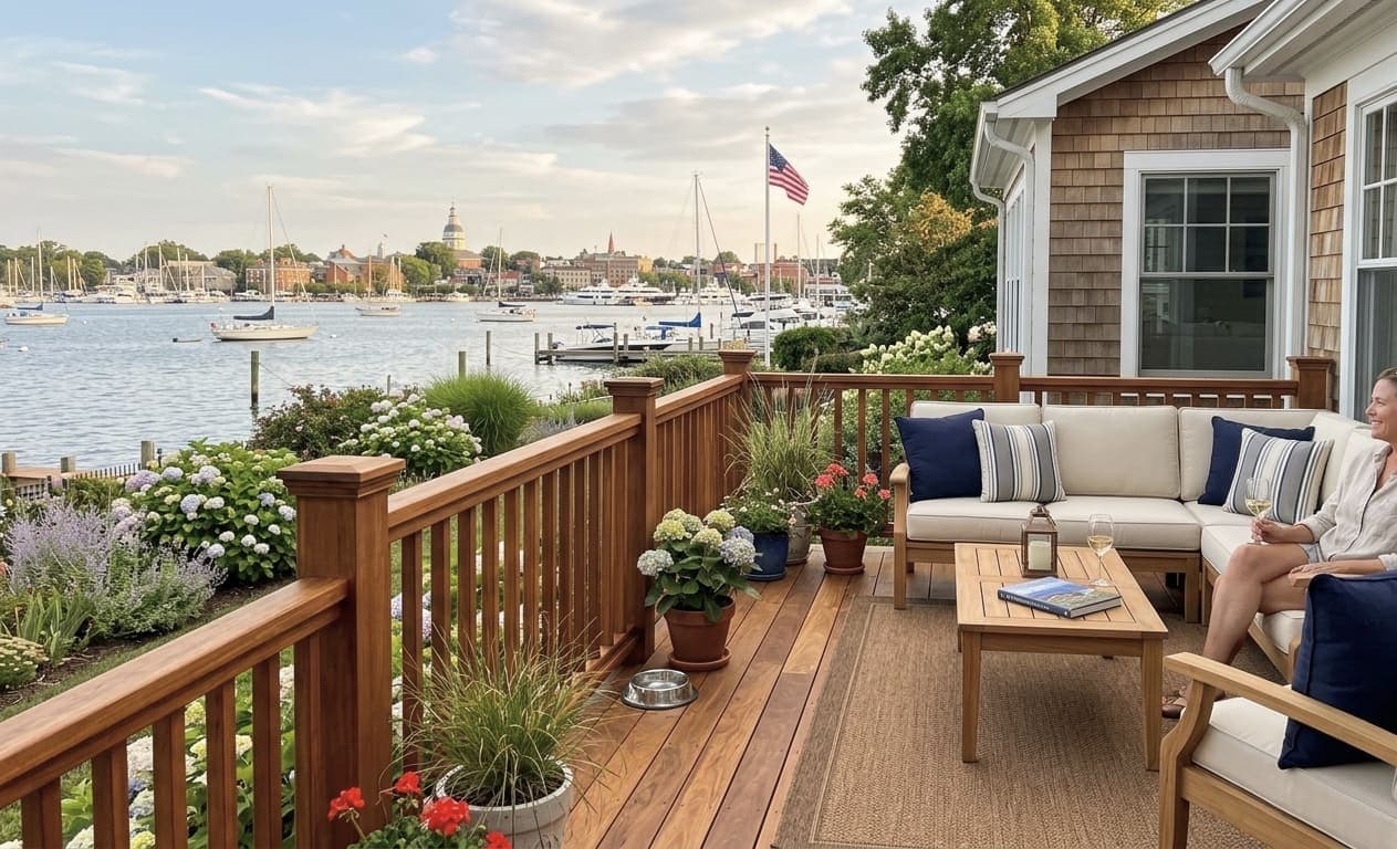 Outdoor living contractor Annapolis waterfront deck project by We Restore Decks