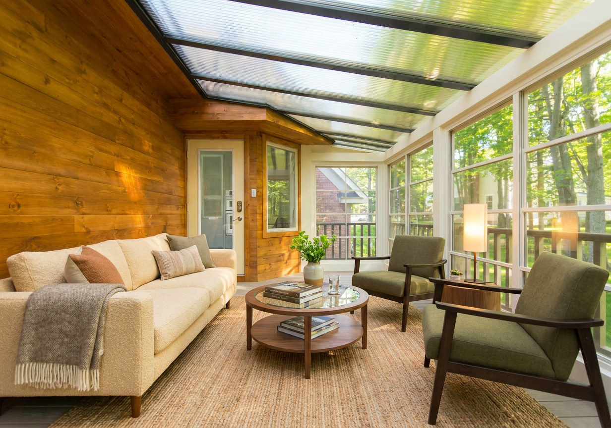 Sunspace Model 200 WeatherMaster screen room with tinted vertical 4-track vinyl windows