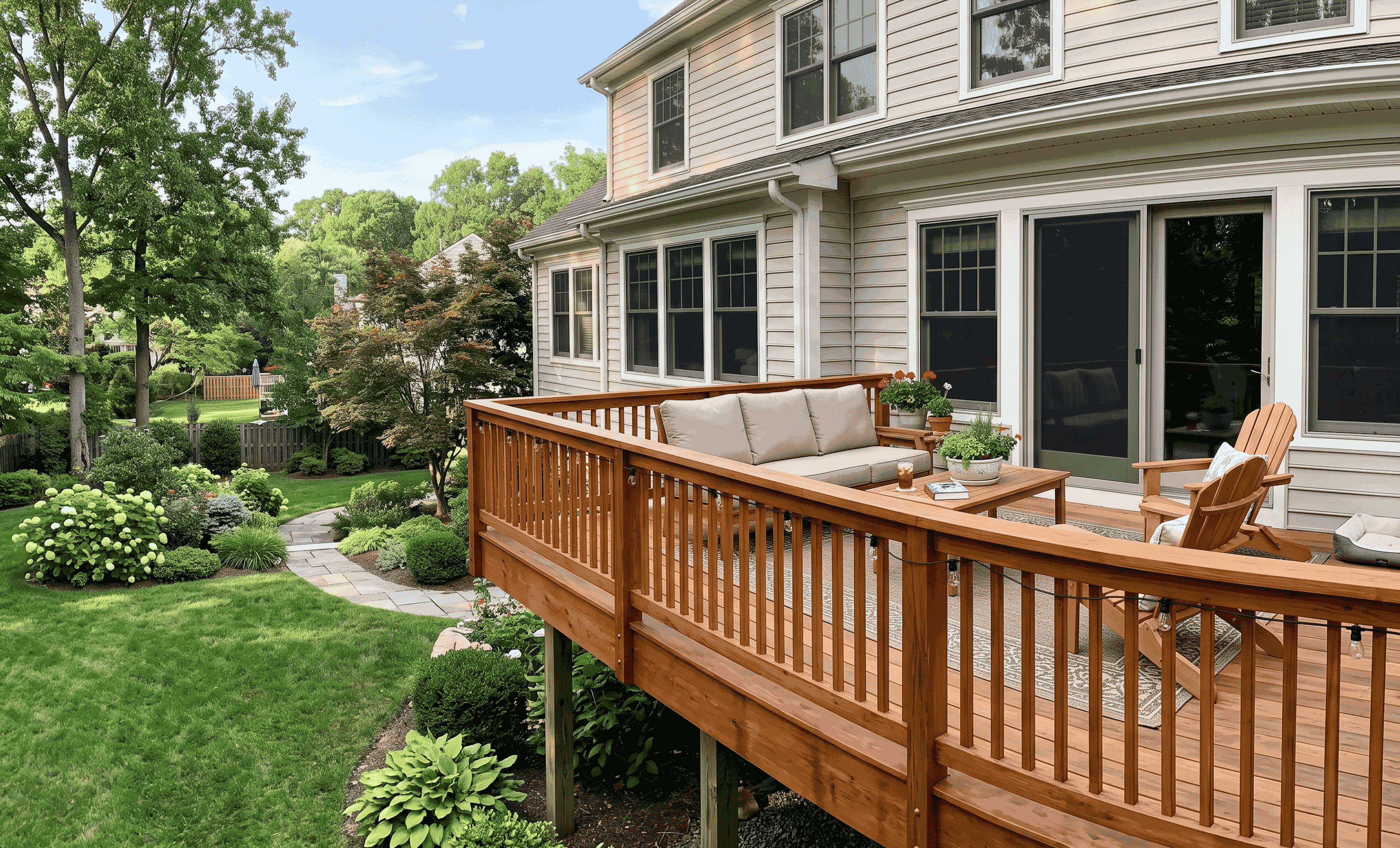 Remodeled composite deck surface and railing