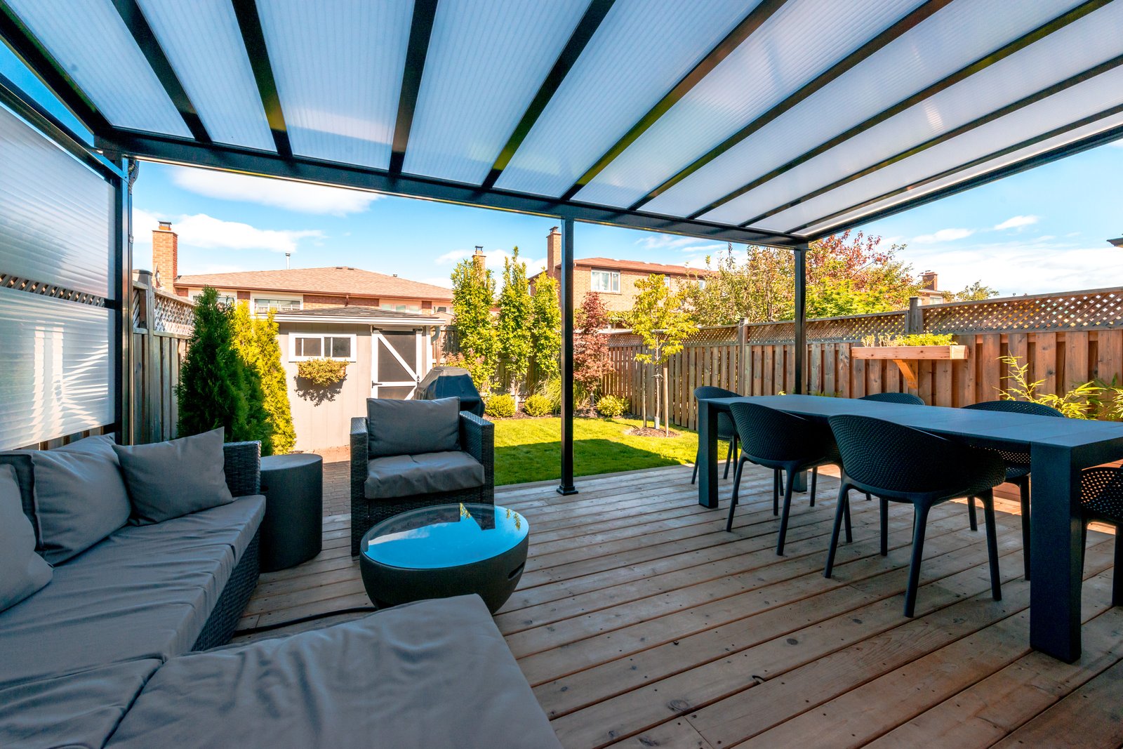 Patio and patio cover outdoor living area